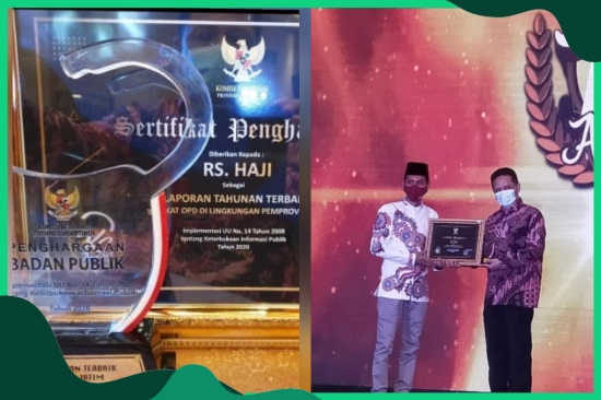 Acara Malam Anugerah Keterbukaan Informasi Publik Jawa Timur Tahun 2020, RSU Haji Surabaya Menerima Penghargaan Kategori "Laporan Tahunan Terbaik" Tingkat OPD di Lingkungan Pemprov Jatim