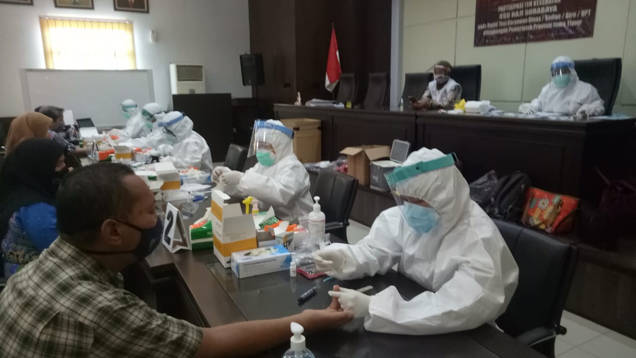 Partisipasi Tim Kesehatan Rumah Sakit Umum Haji Surabaya Pada Rapid Test Karyawan diLingkungan Dinas Pekerjaan Umum Sumber Daya Air Pemerintah Propinsi Jawa Timur Tanggal 23 Juni 2020